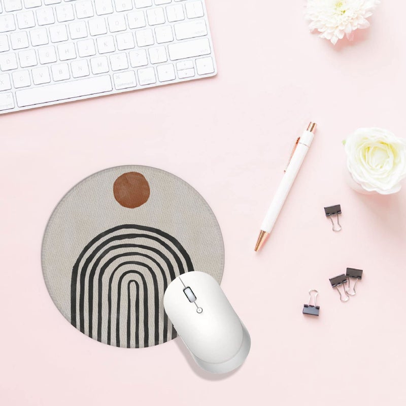 Knibeo Boho Round Mouse Pad  7.9 X 7.9 Inch Waterproof Rubber Neutral Mouse Pad Small  Boho Desk Decor  Minimalist Desk Accessories  Boho Office Supplies  Western Desk Decor for Women - Image 3